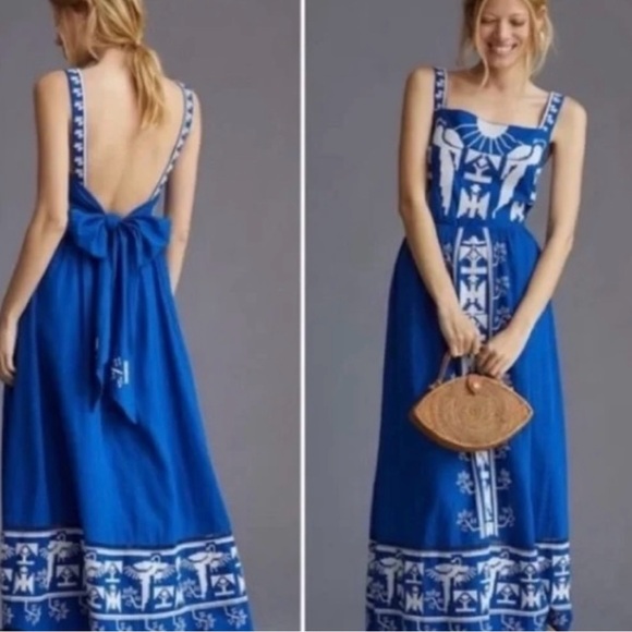 Farm Rio Blue and White Patterned Maxi Dress - Picture 3 of 6